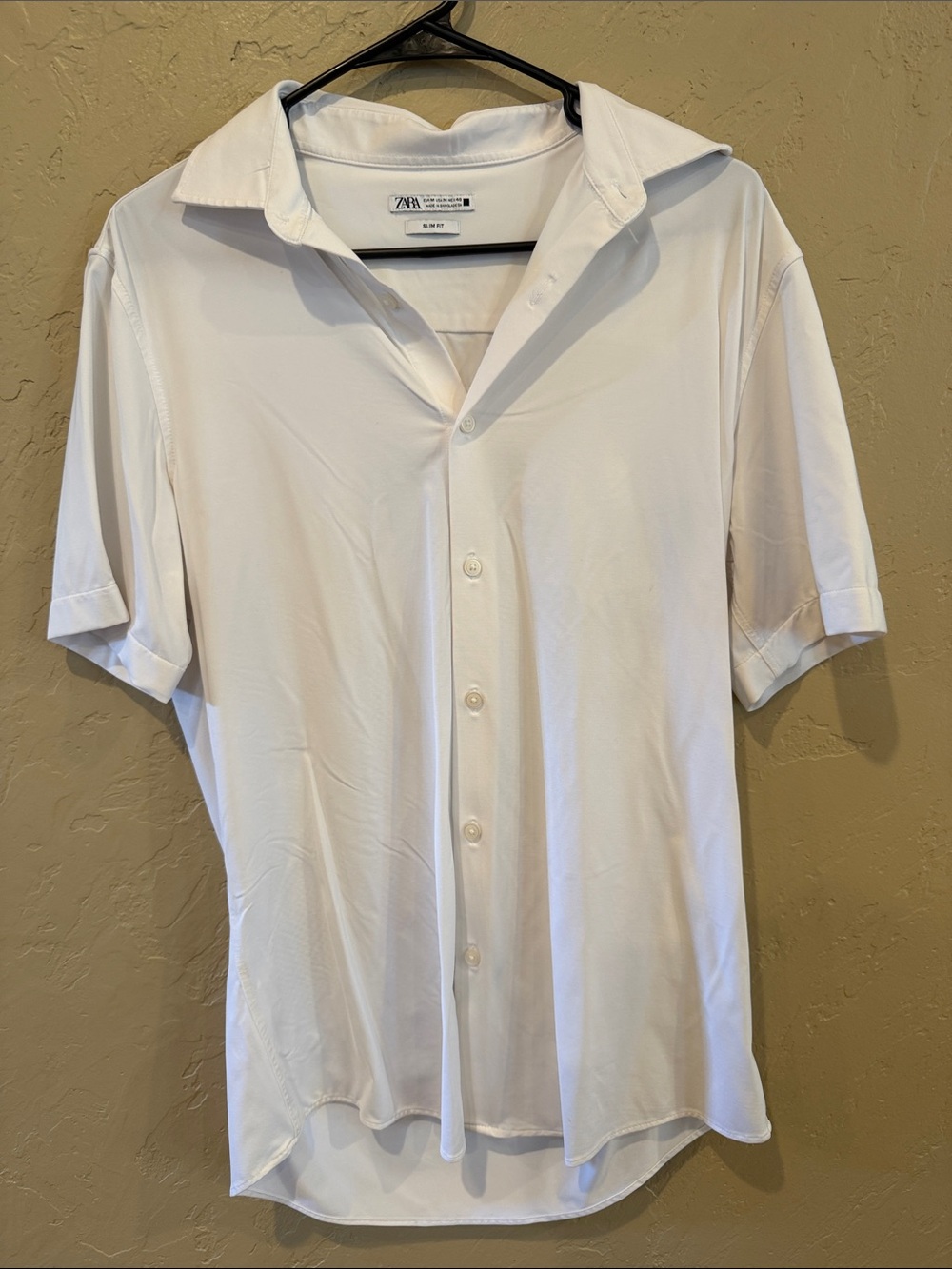 Zara Men White Short-Sleeve Button-Down Shirt